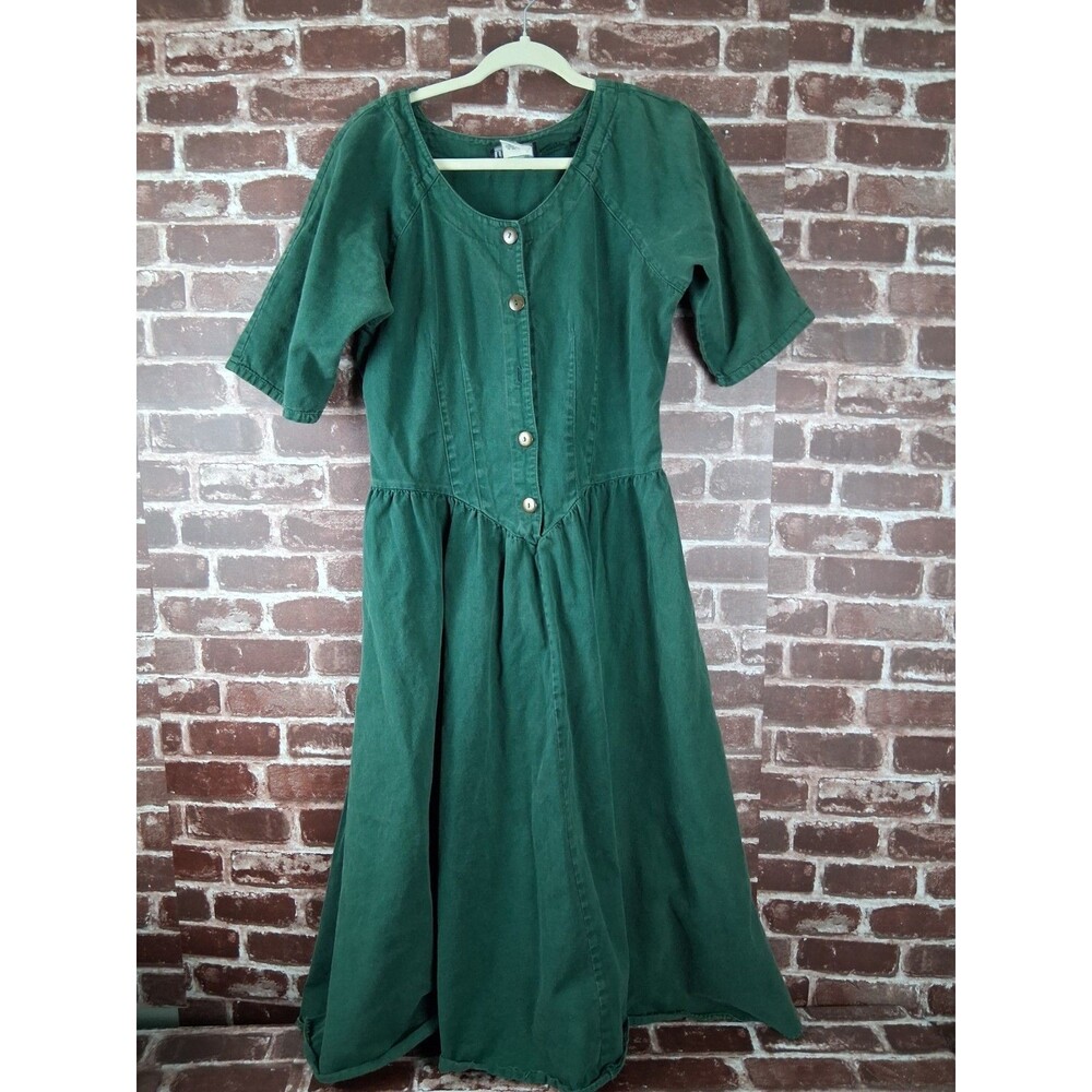 Vintage Tickets Green Dirndl Denim Dress Womens 12 Oktoberfest Festival Cottage